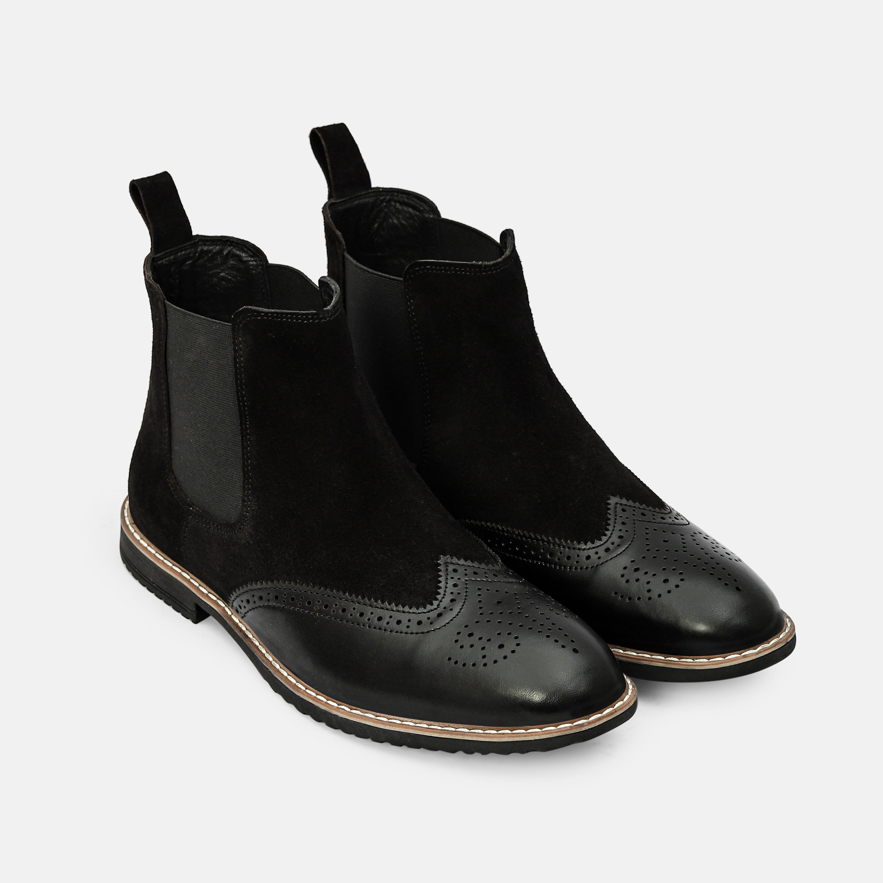 Dual-Tone Brogue Suede Chelsea Boot